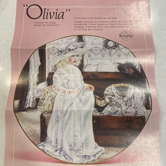 Heirlooms & Lace “Olivia” Collector’s #4 Plate in Series By Corinne Layton 2549A - Picture 9 of 15